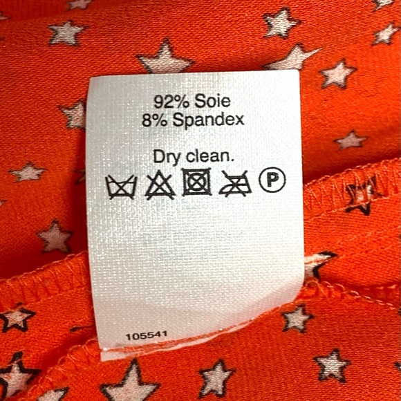 J. Crew Women's Orange Silk Long Sleeve Button Up Star Print Top/Blouse Size 2 - Picture 9 of 12
